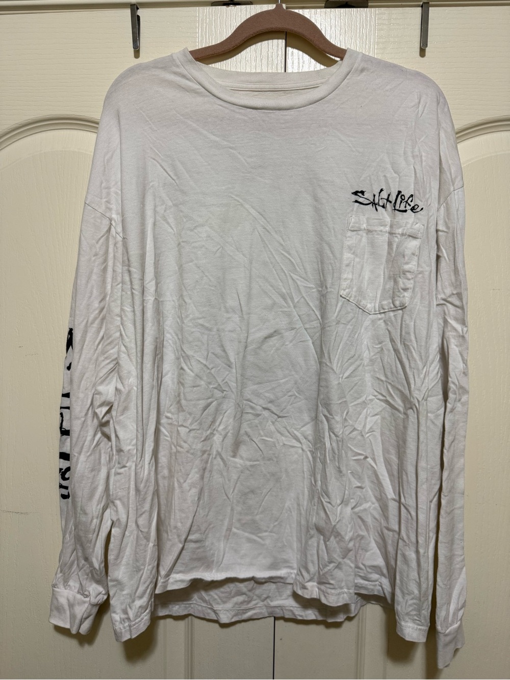 Salt Life White Long Sleeve Pocket Tee with Logo